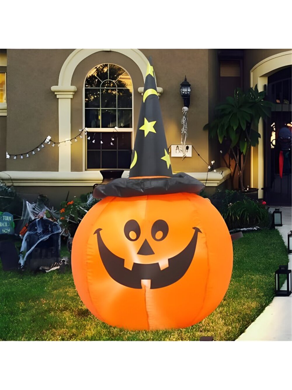 TRMESIA 3.5FT Halloween Inflatable Pumpkins Wear Witch Hats Decorations